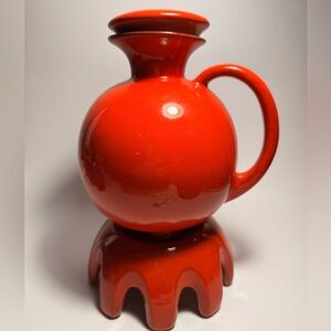 Vintage Frankoma Flame Red Carafe Set with Lid & Stand MCM Pottery